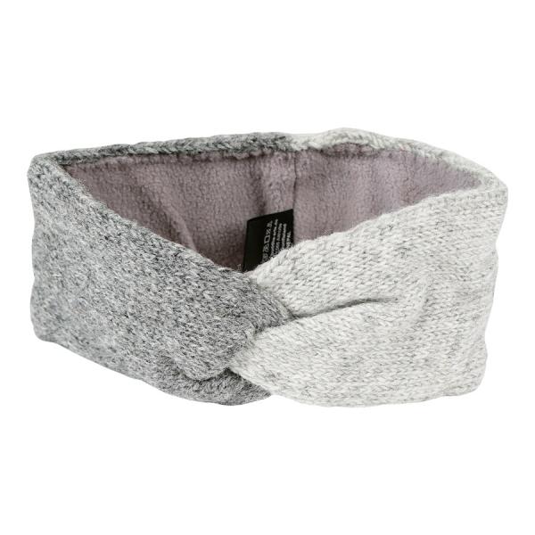Grau-hellgraues feines überlappendes Stirnband 100% Wolle mit Fleece gefüttert Handarbeit Nepal